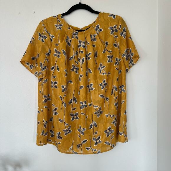Ann Taylor Factory Mustard Yellow Floral Blouse - Picture 1 of 5